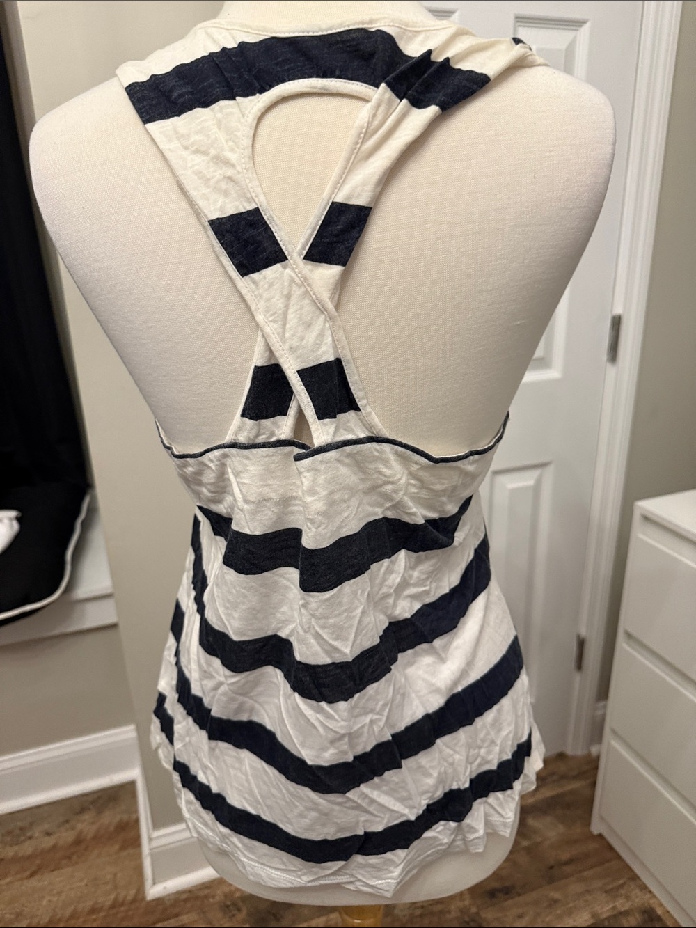 Pilcro and the Letterpress Navy & White Striped Tank with Yellow Floral Appliqué - Picture 2 of 2